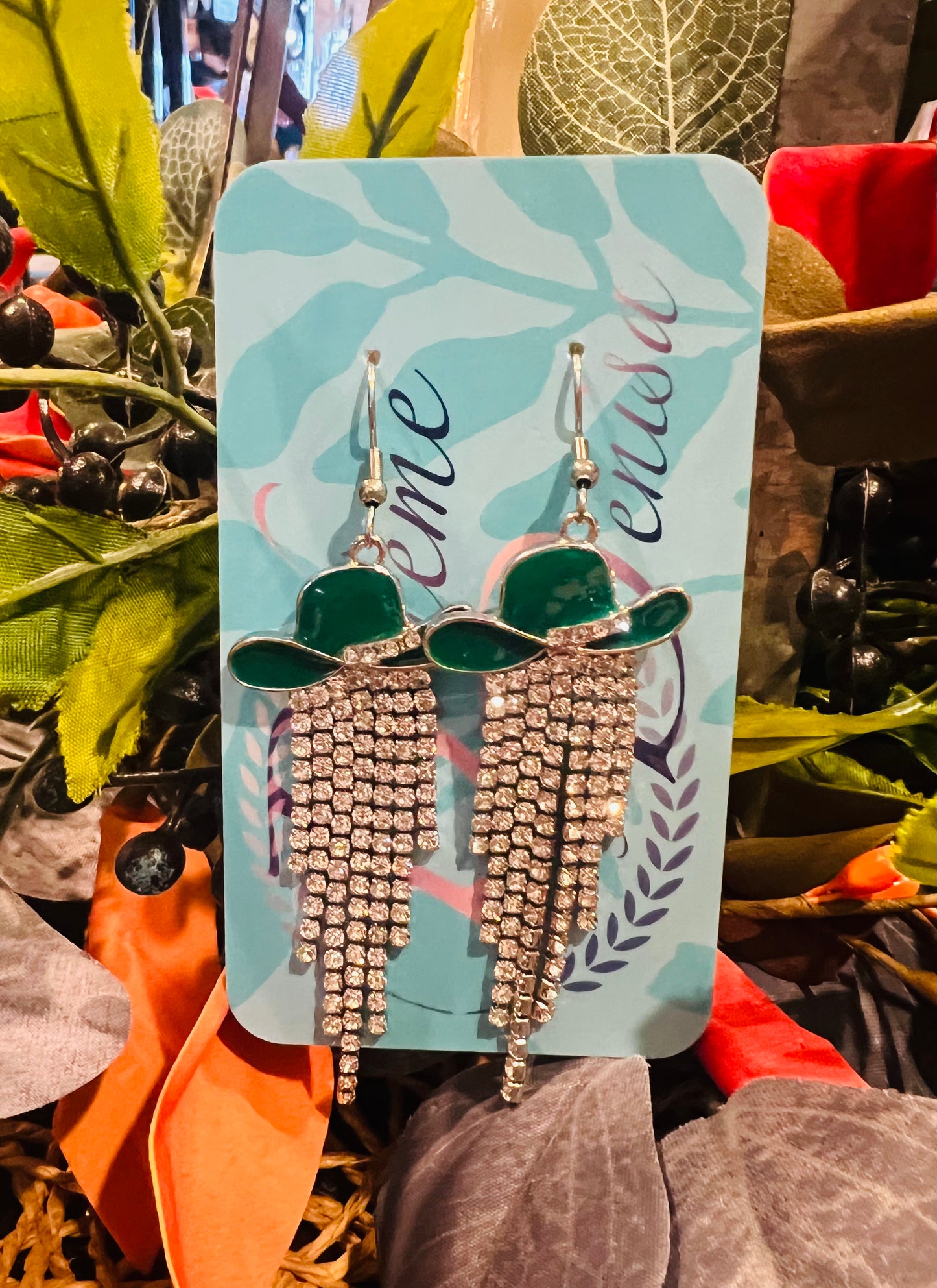 Green Hat Bling Earrings