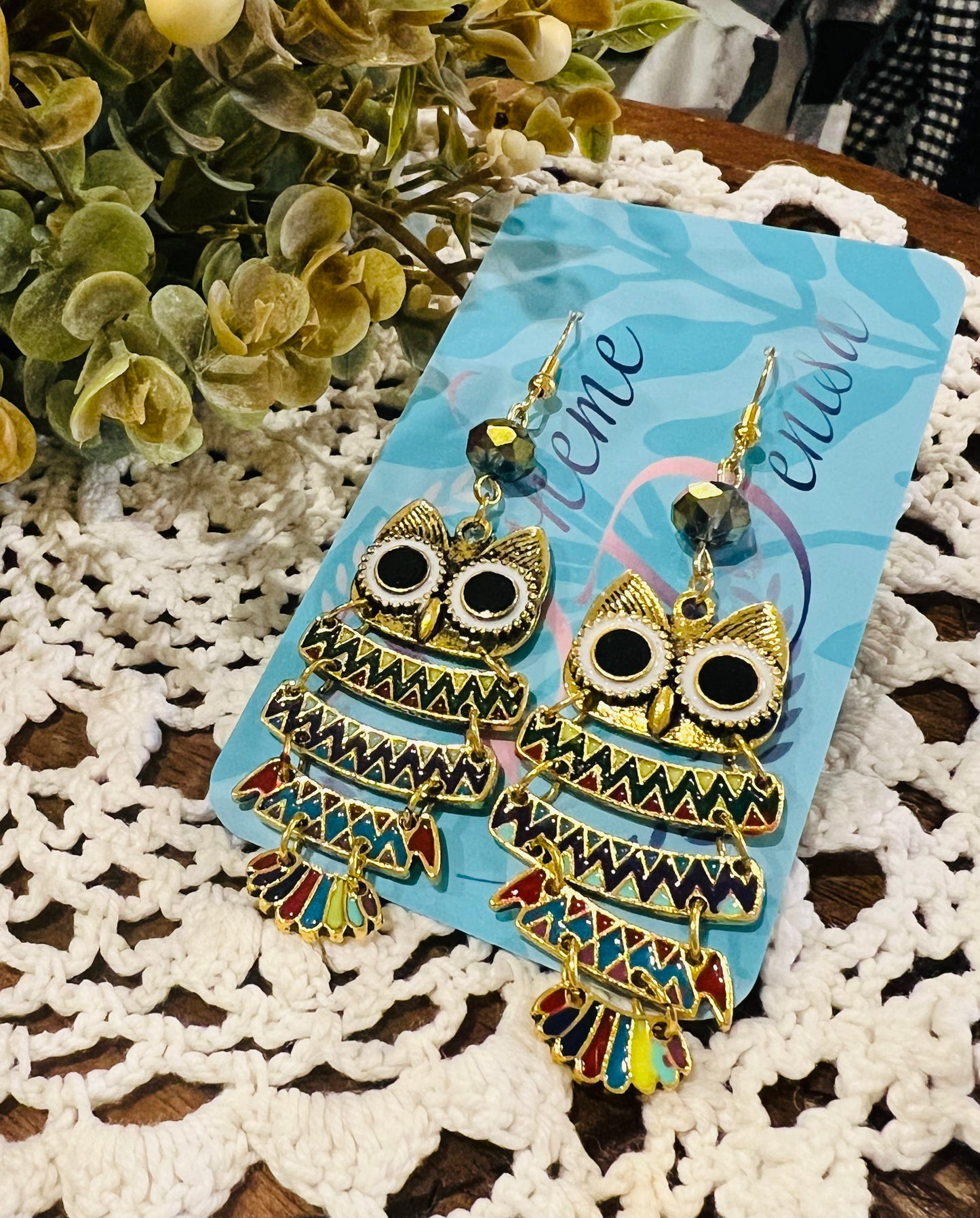 Multi Colored Owl Earrings