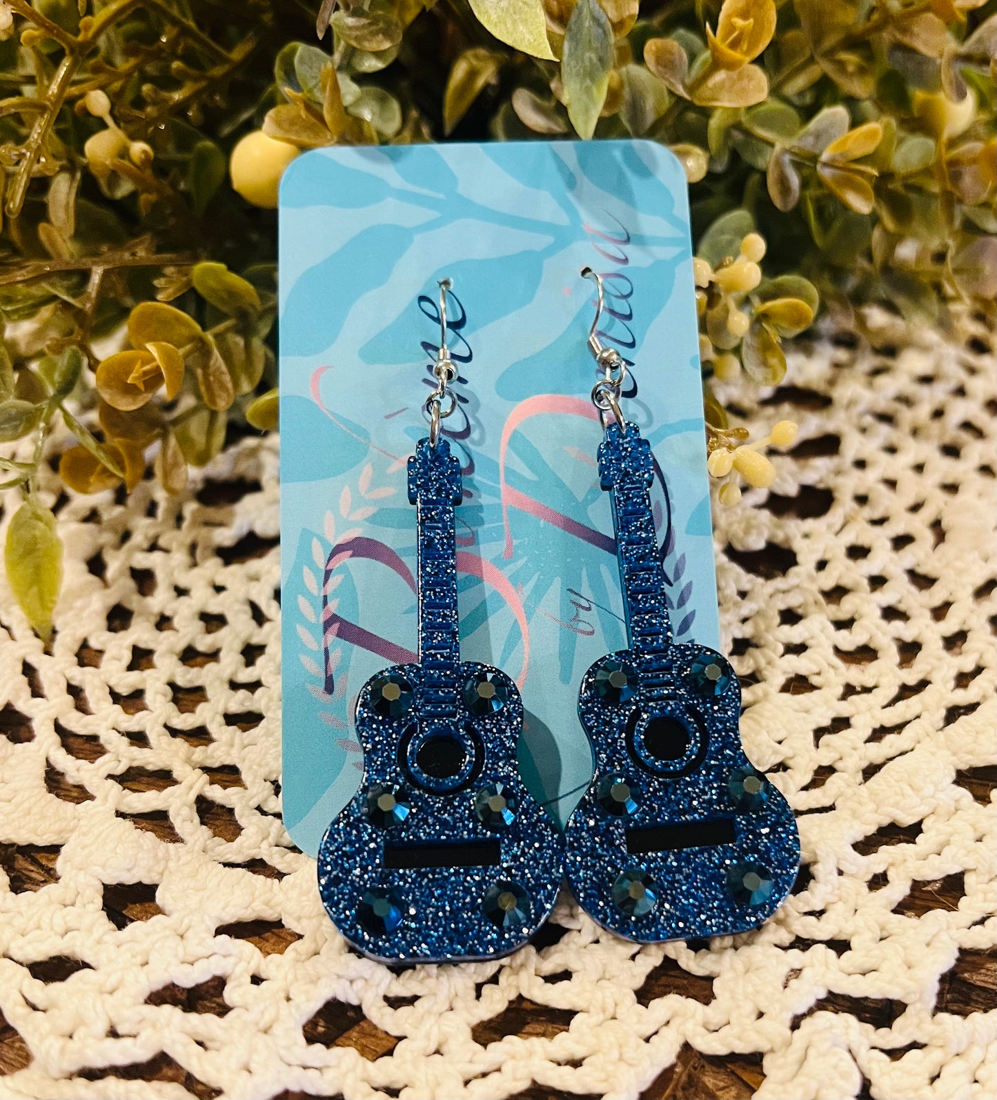 Midnight Blue Guitar Earrings