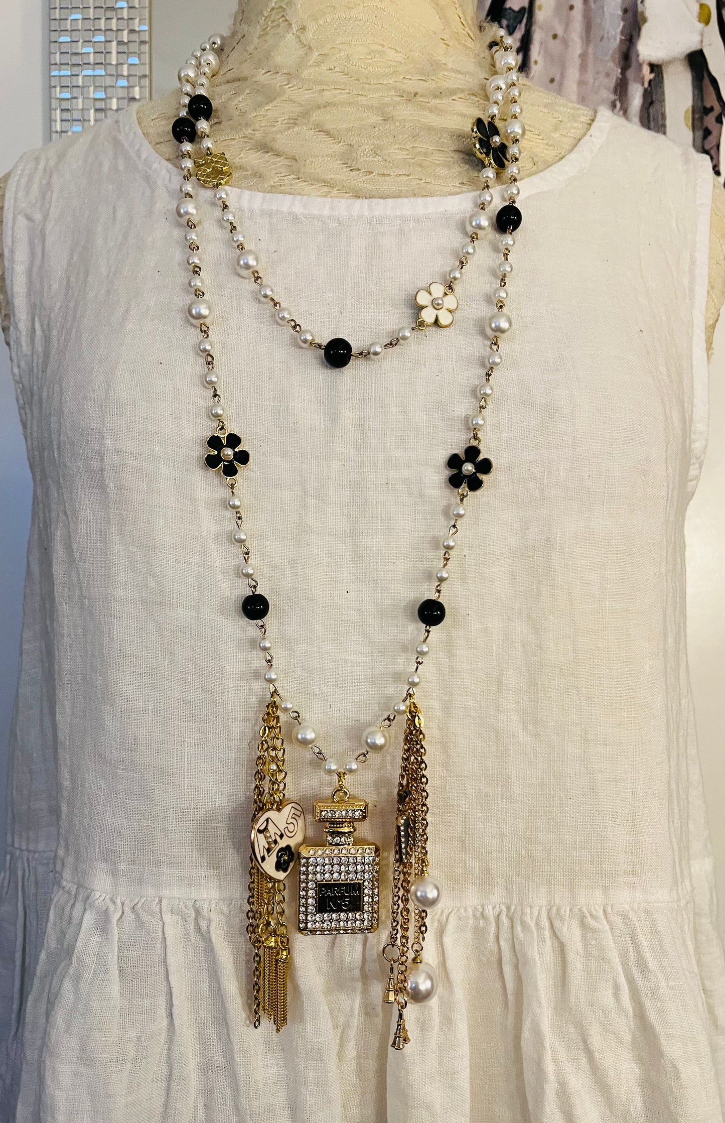 Designer Dupe Pearl Chain Parfume Necklace