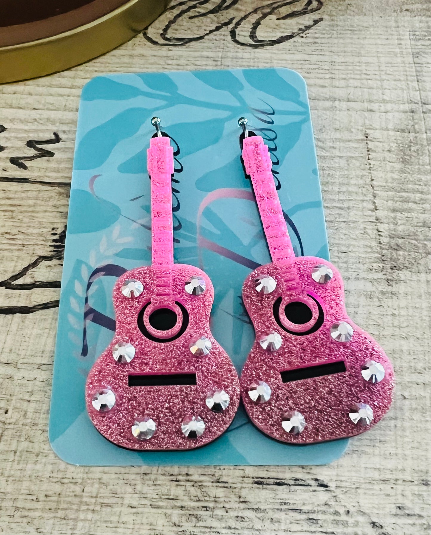 Pink Crystal Guitar Earrings