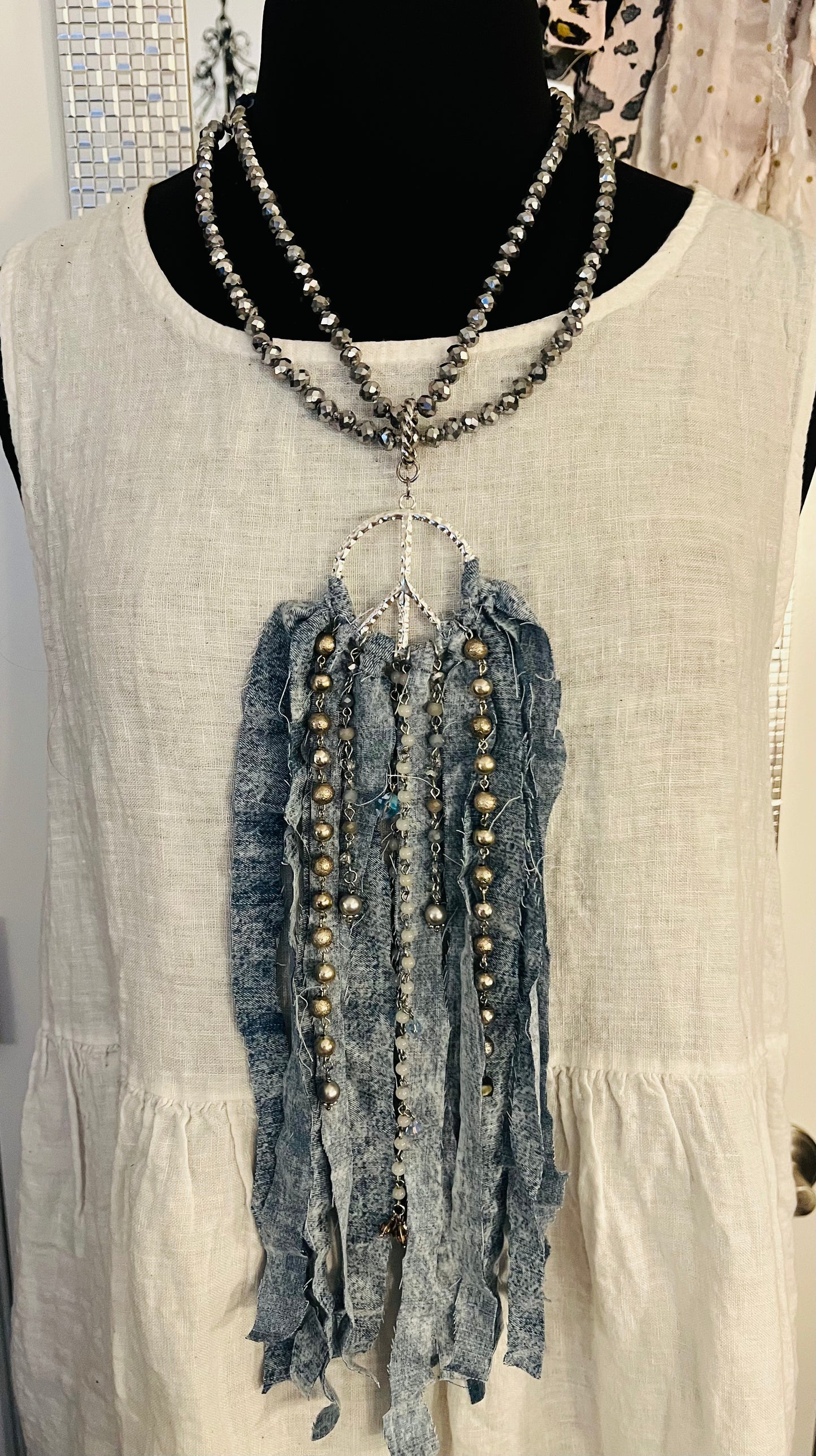 Denim And Peace Necklace