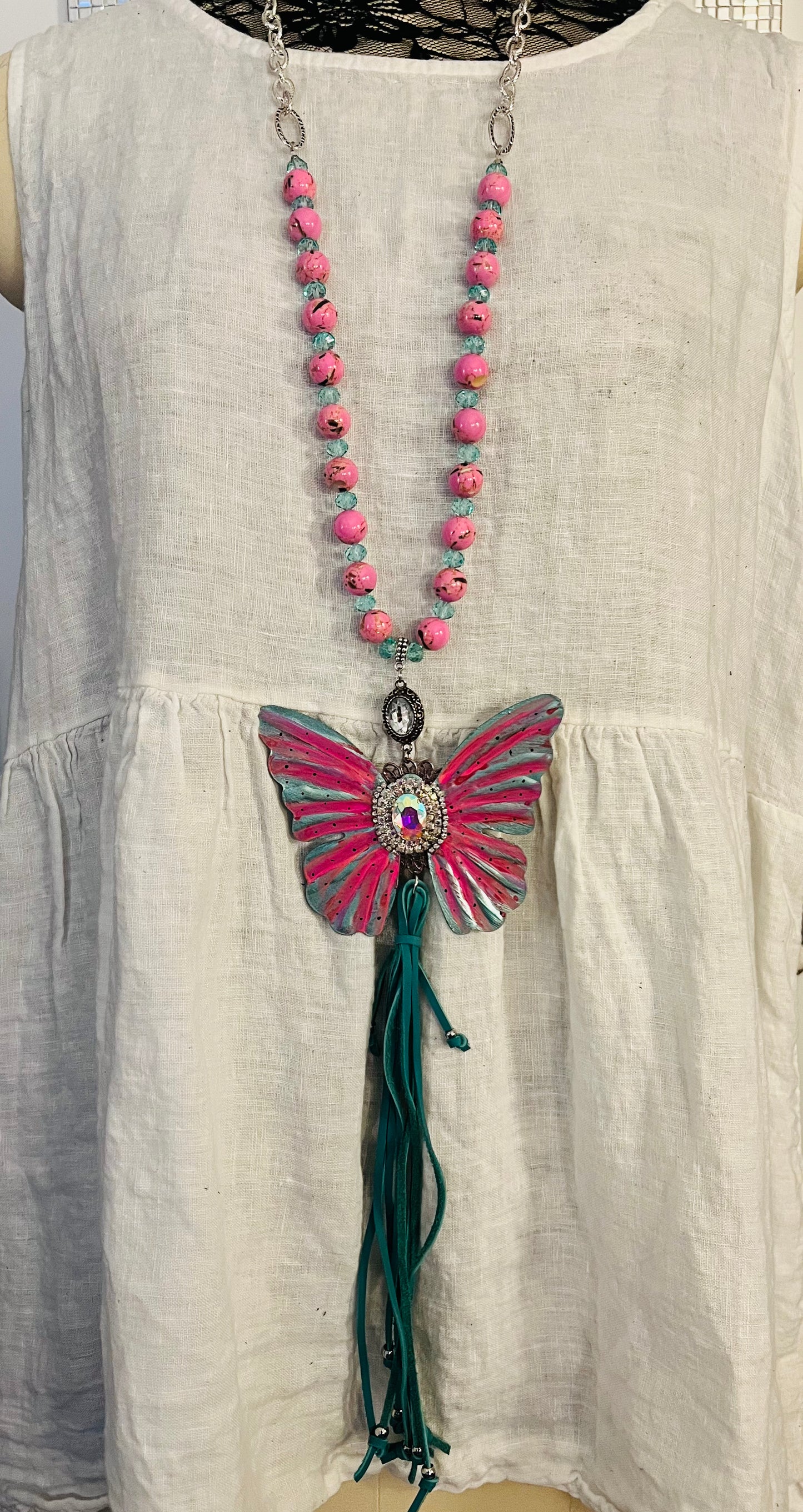 Vintage Artisan Barbie Butterfly Necklace