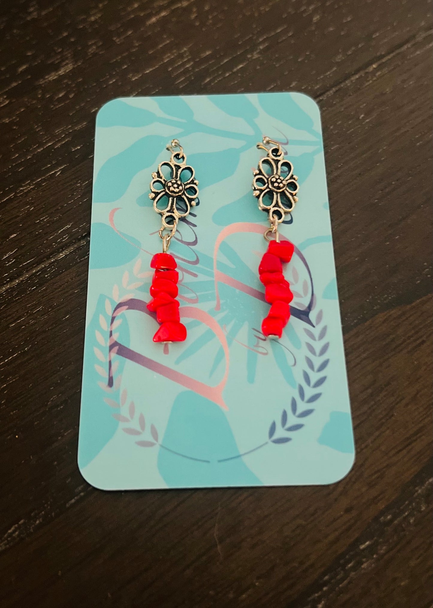 Coral Chip Dangle Earrings