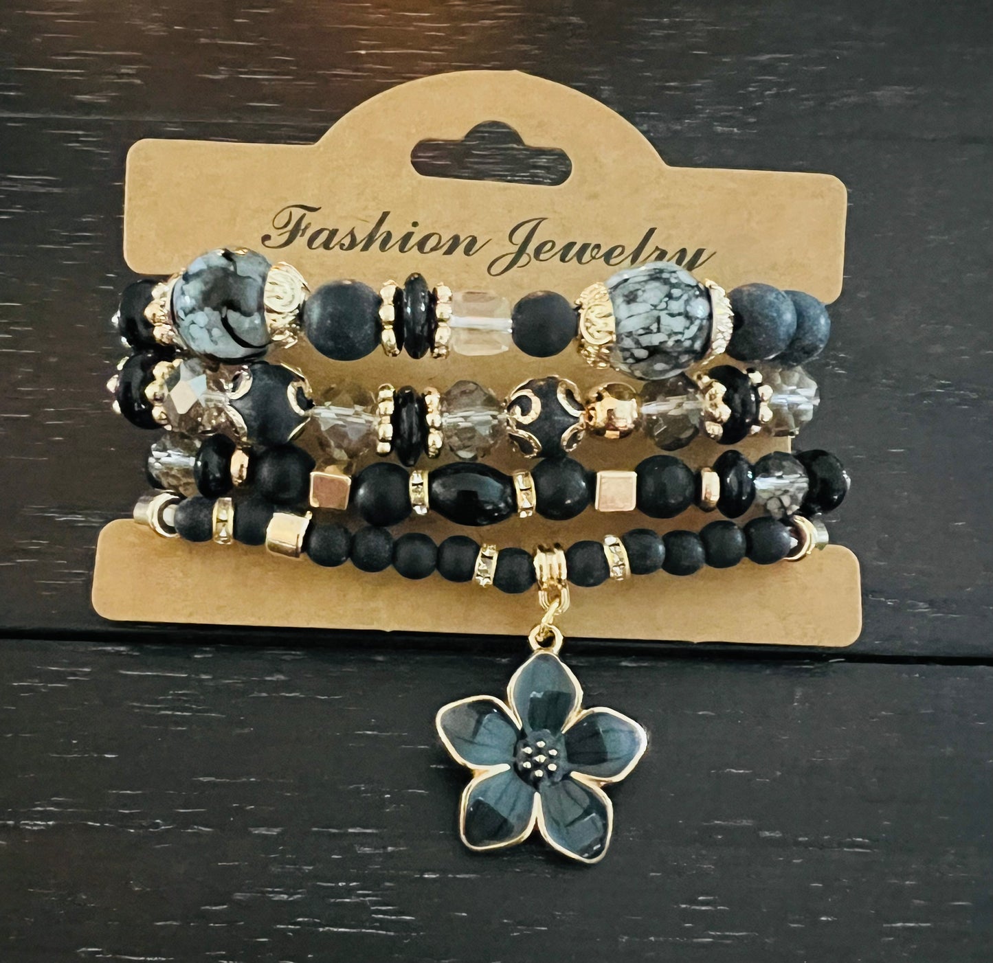 Black 4pc Bracelet Stacker Set
