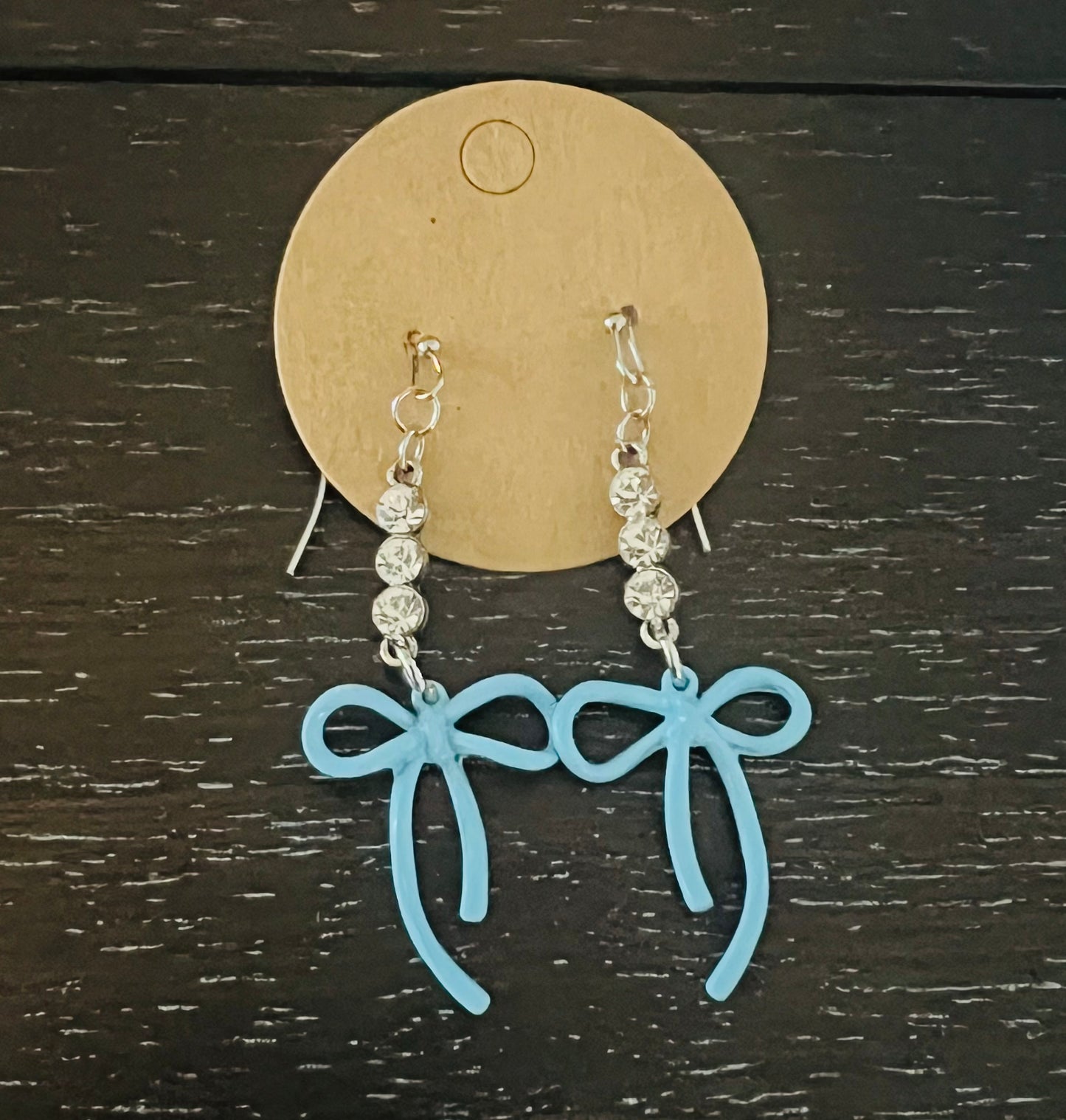 Blue Bow Drop Earrings