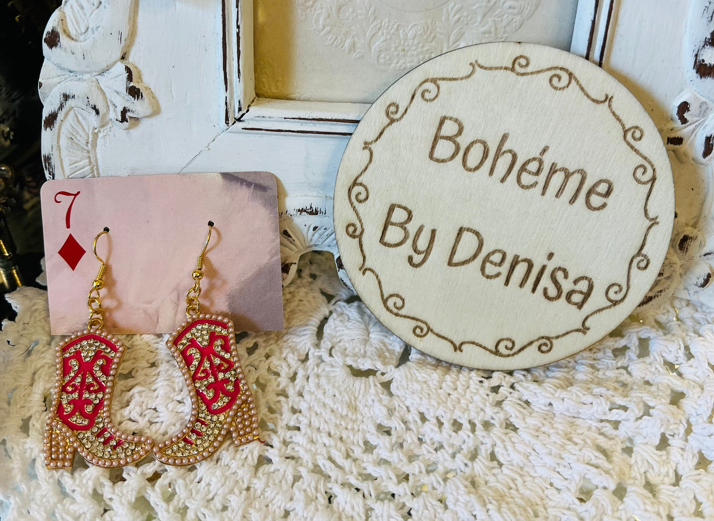 Pink bling cowgirl boot earrings