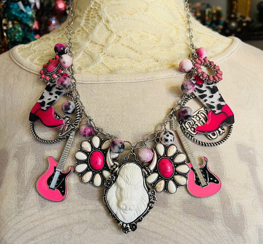 Pink and White Buffalo Necklace