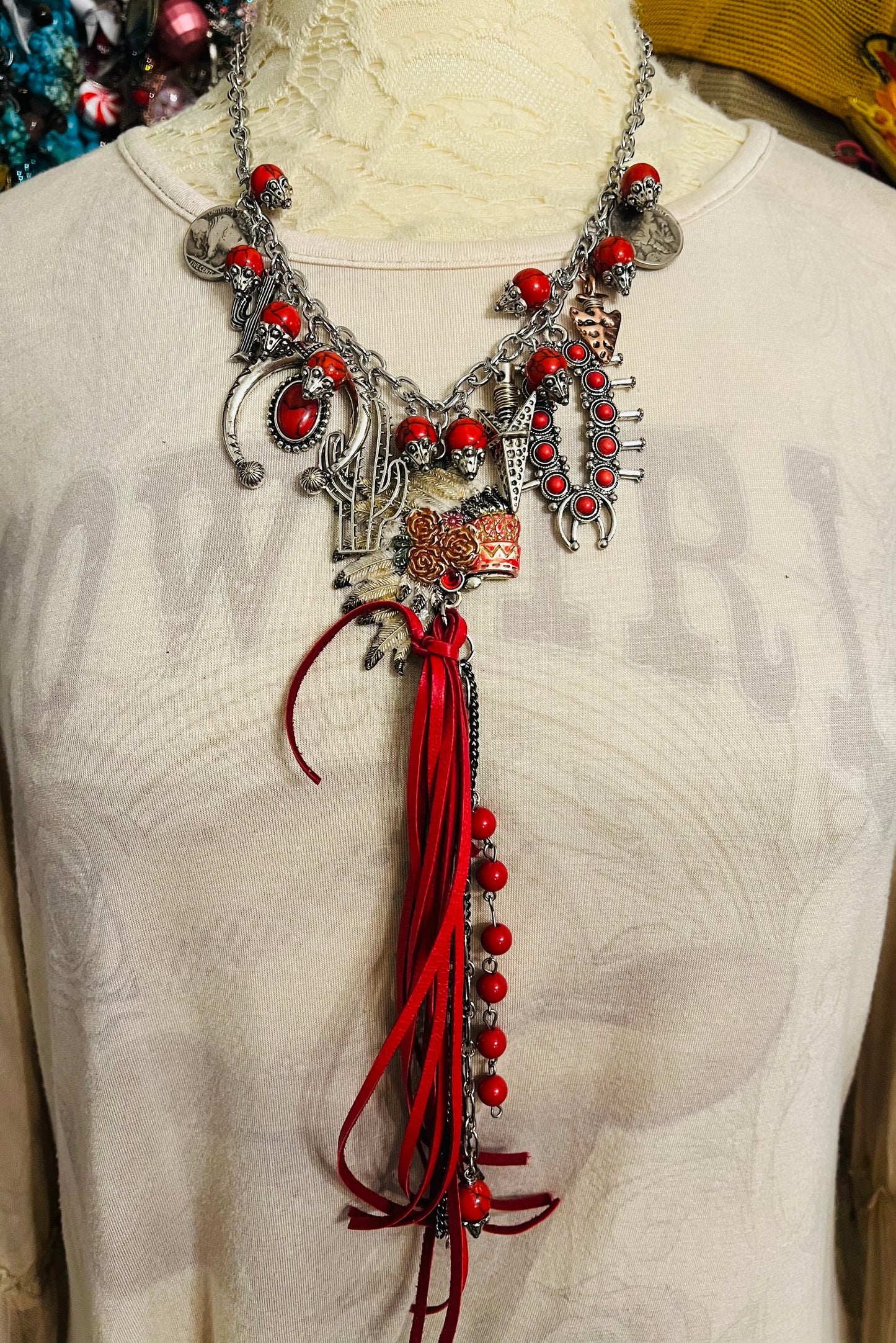 Indian in Red Necklace