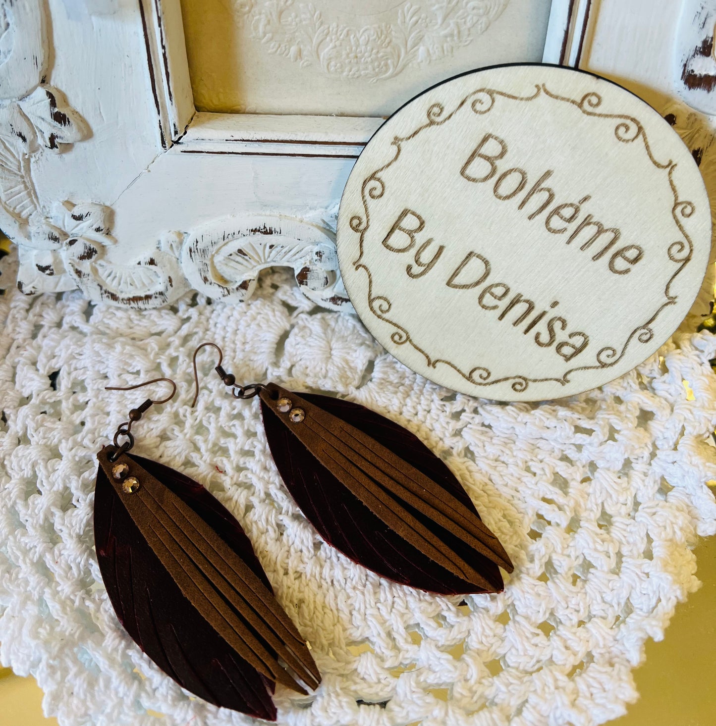 Burgundy Feather earrings