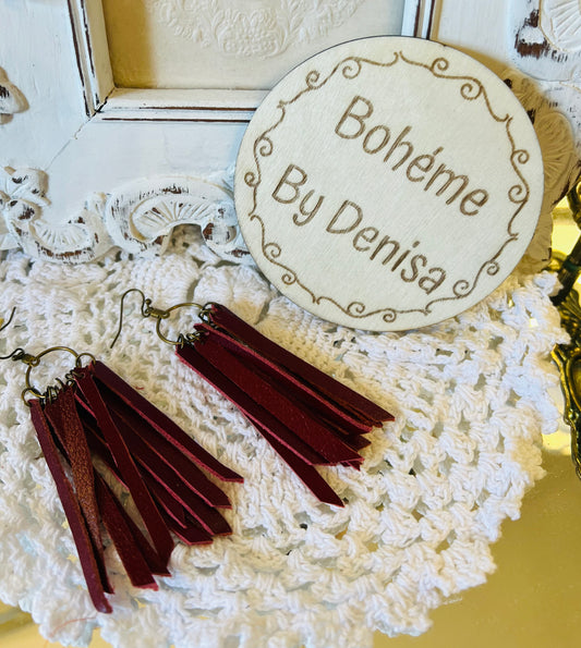 Red Leather Tassel Earrings