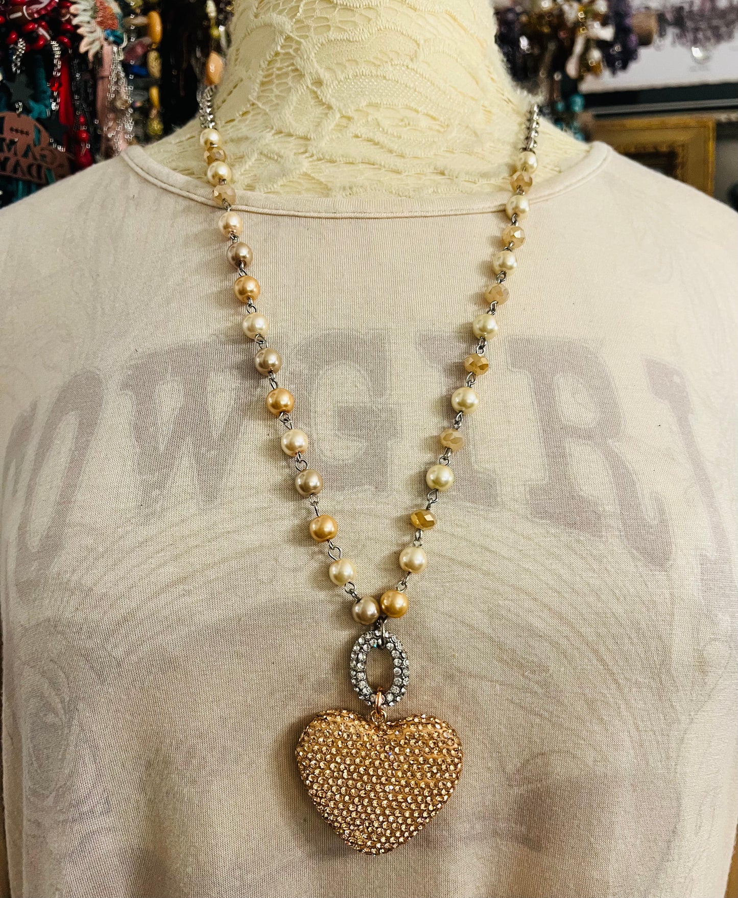 Rose Gold Pave Heart Necklace