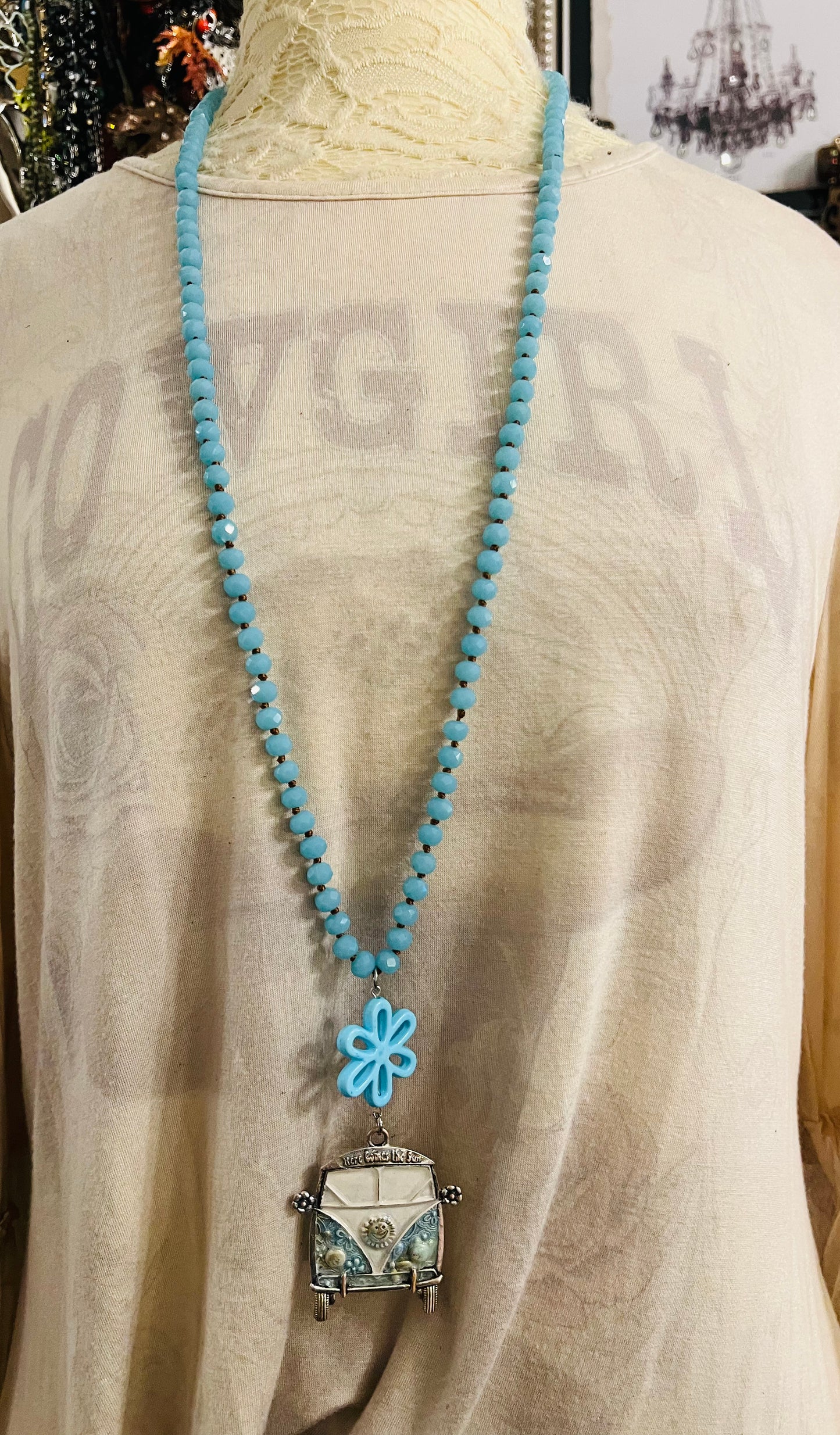 Blue Beetle Bus Necklace