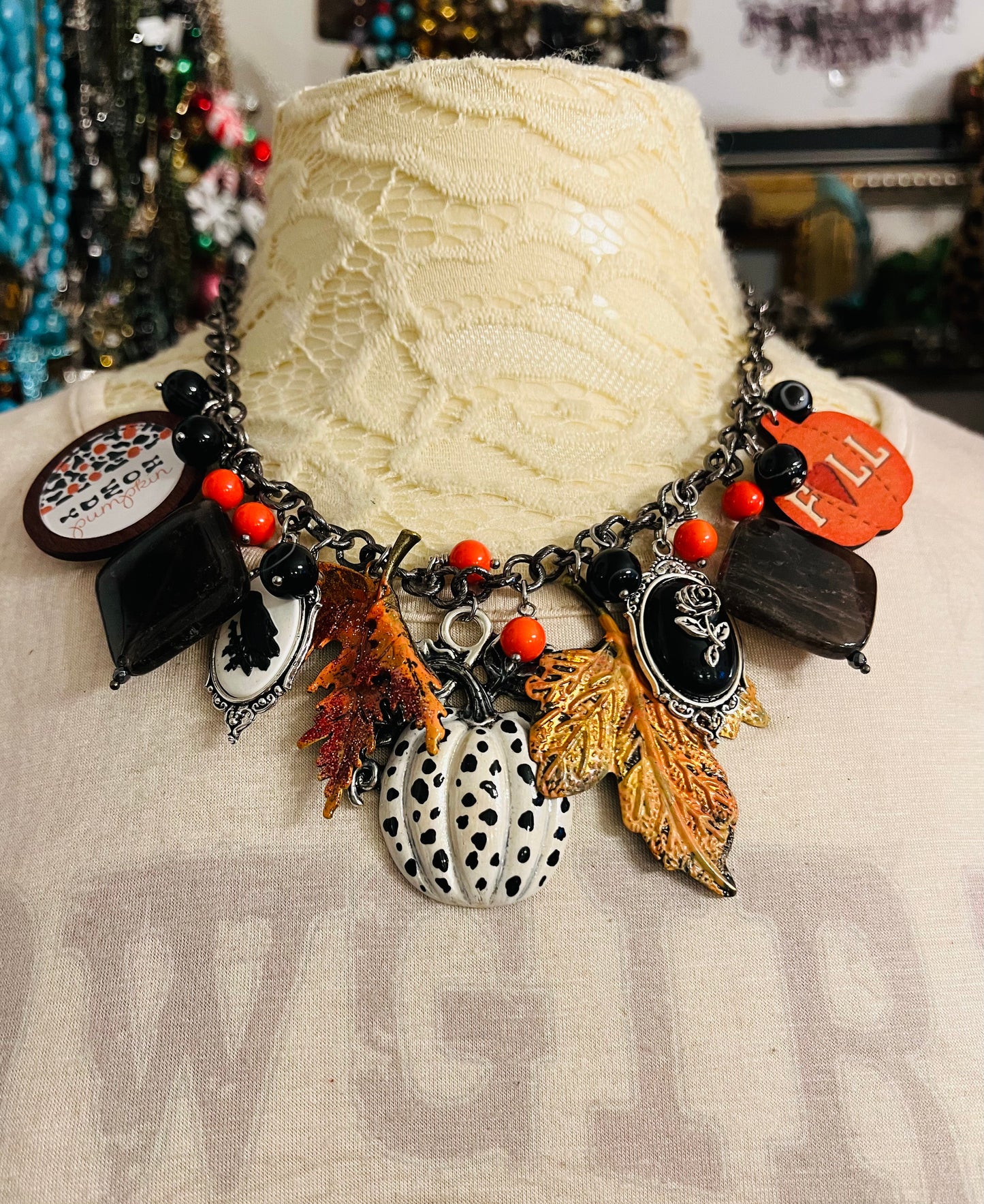 Polk a Dot Pumpkin Necklace