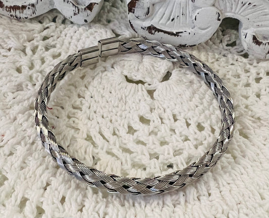 Braided in Silver Bangle