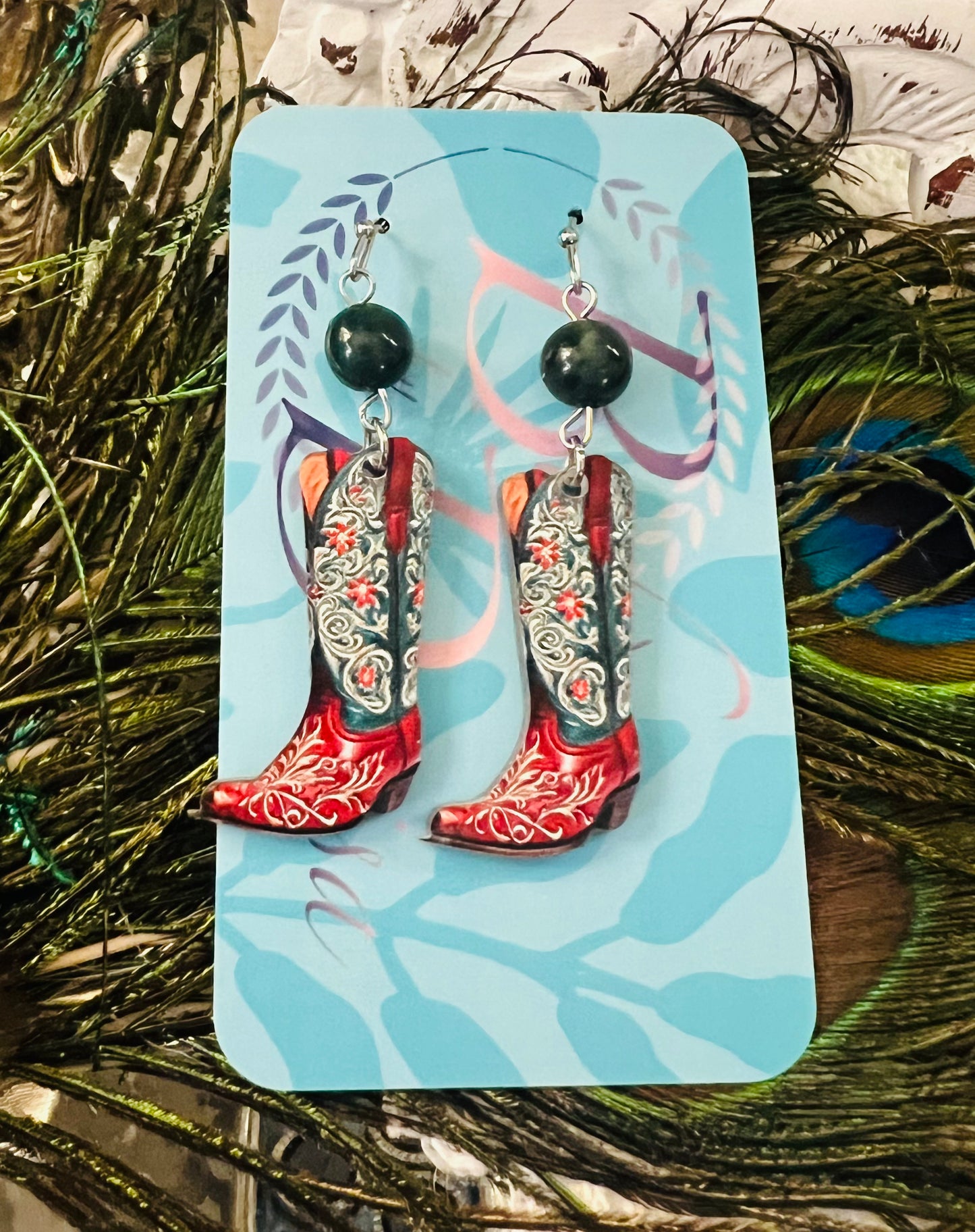 Christmas Cowgirl Boot Earrings