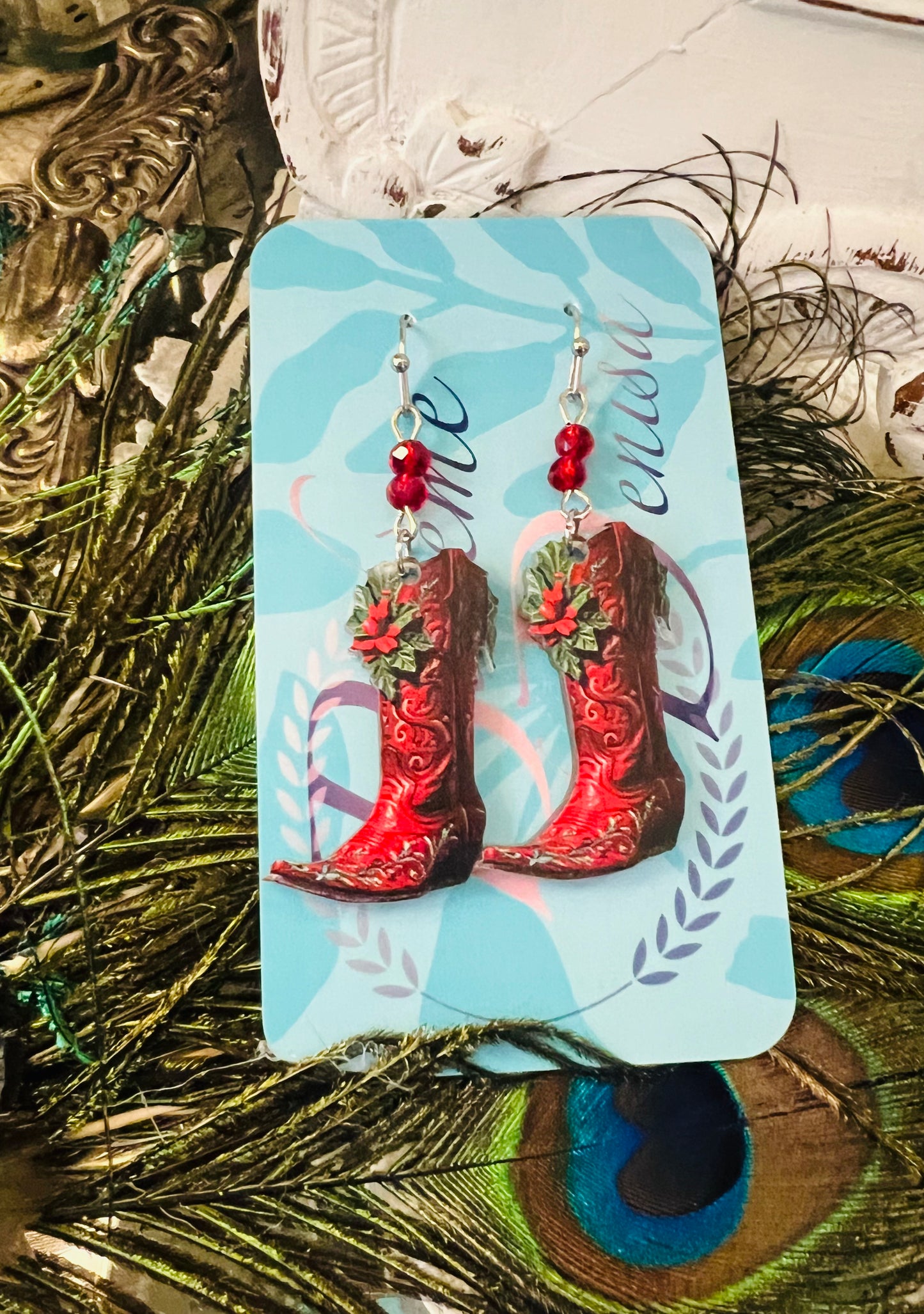 Red Christmas Boot Earrings