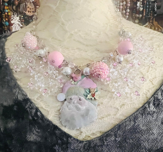 Icy Pink Santa Necklace