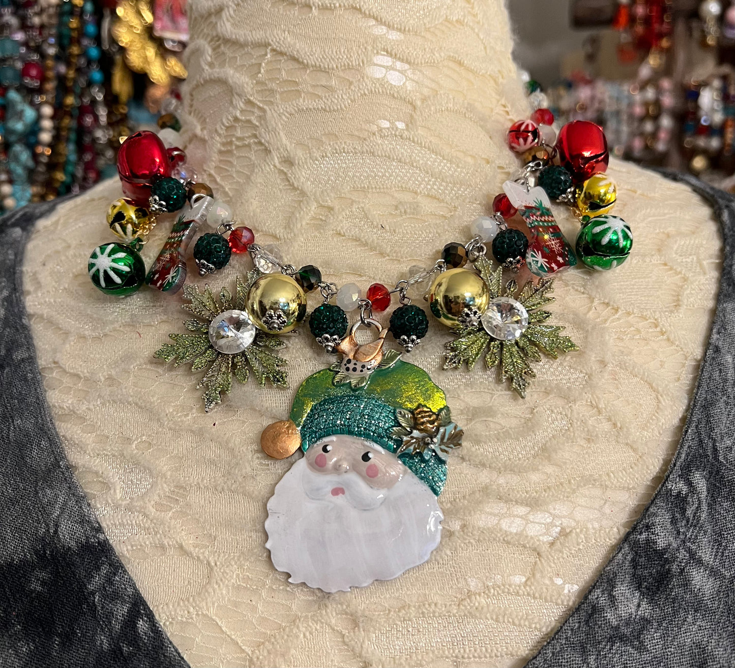 Red, Gold, & Green Christmas Necklace