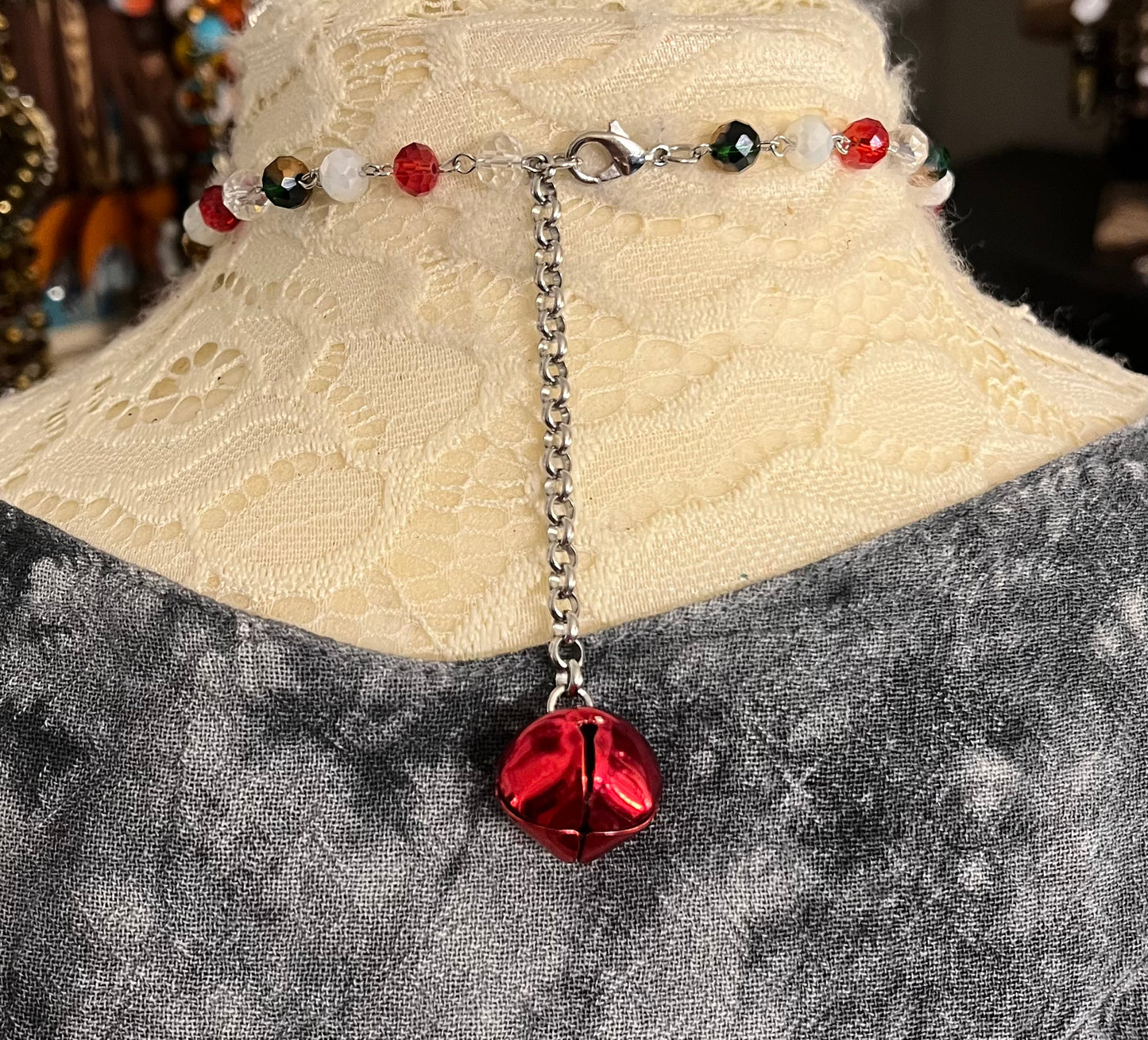 Red, Gold, & Green Christmas Necklace