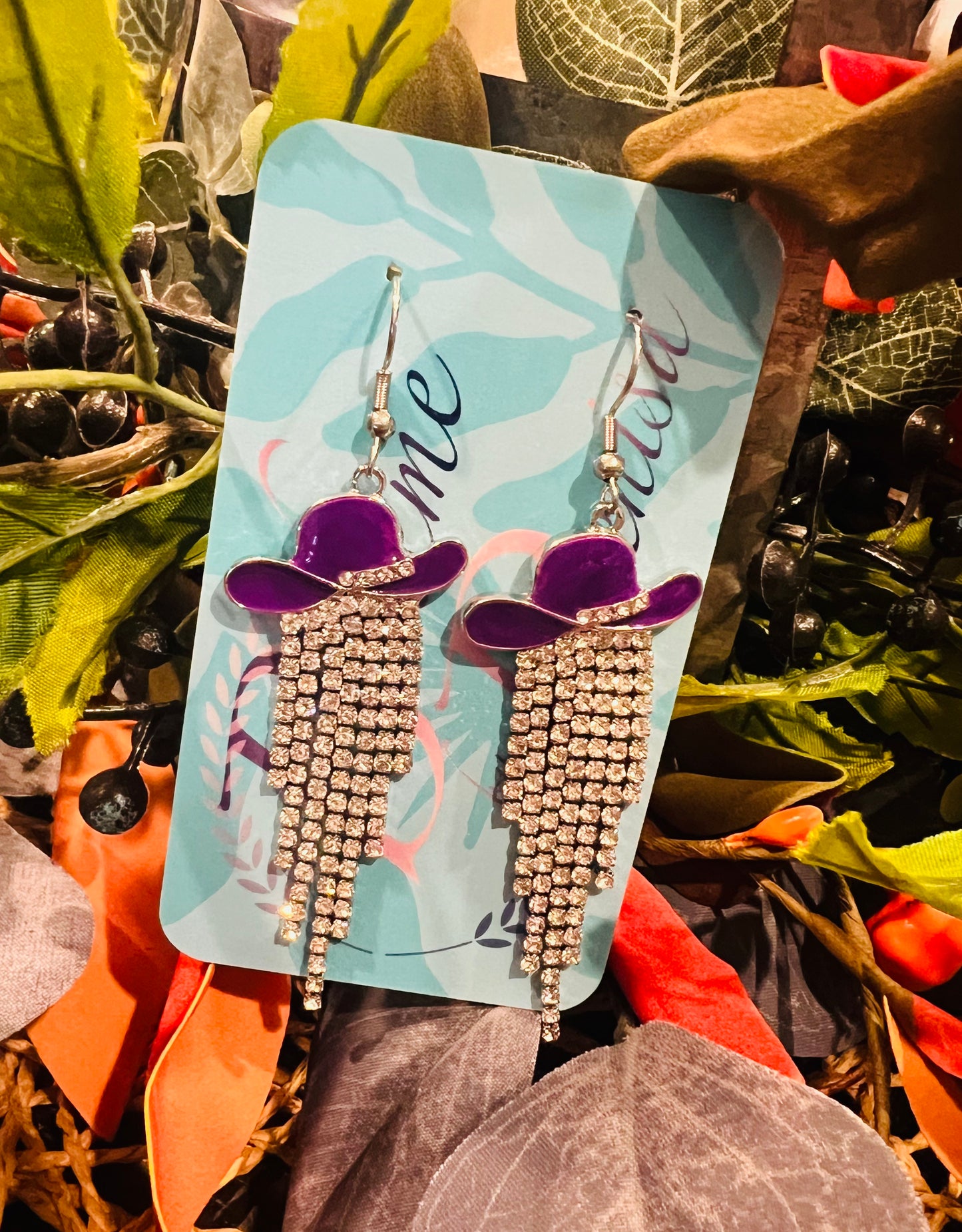 Purple Hat Bling Earrings