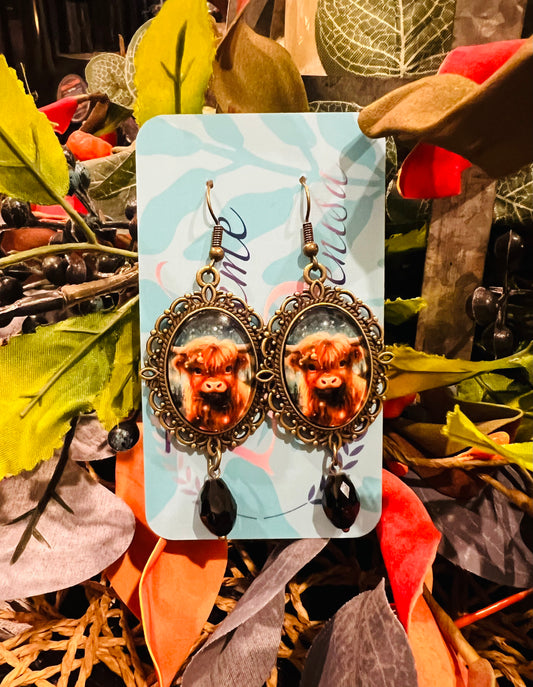 Winter Highland Cow Earrings