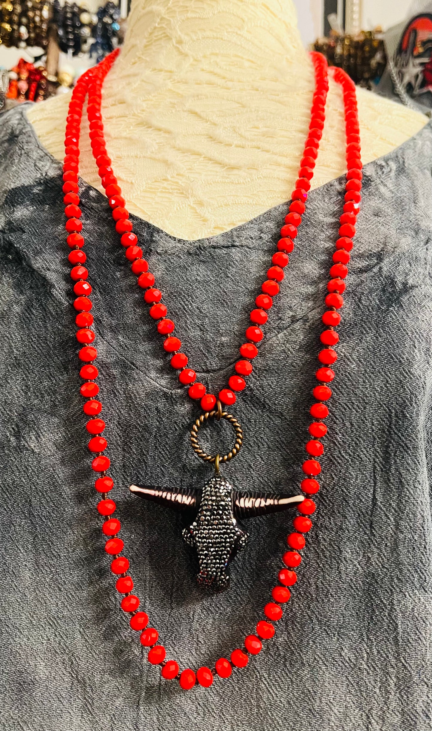 Seeing Red Steer Necklace