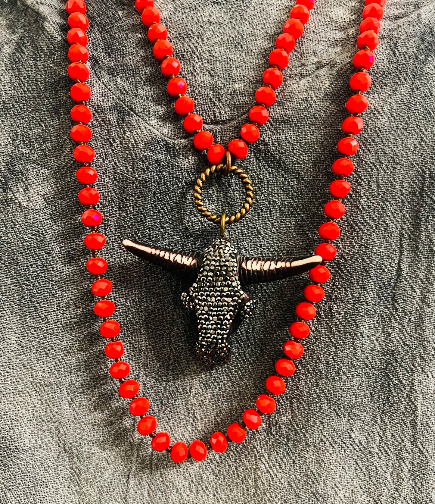 Seeing Red Steer Necklace