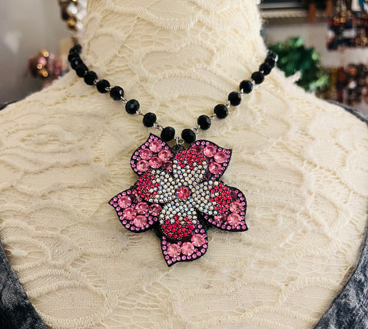 Pinky Bling Flower Necklace