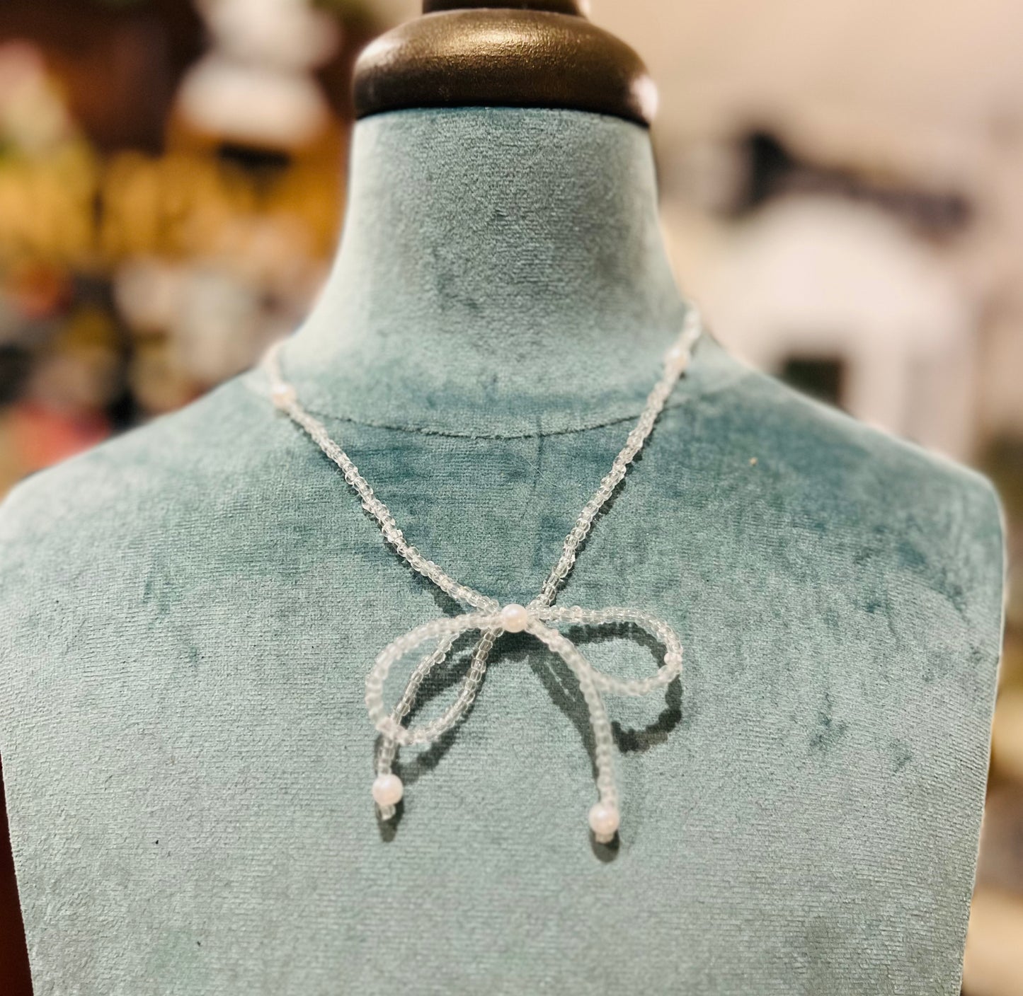 Seed Bead Bow Choker Necklace