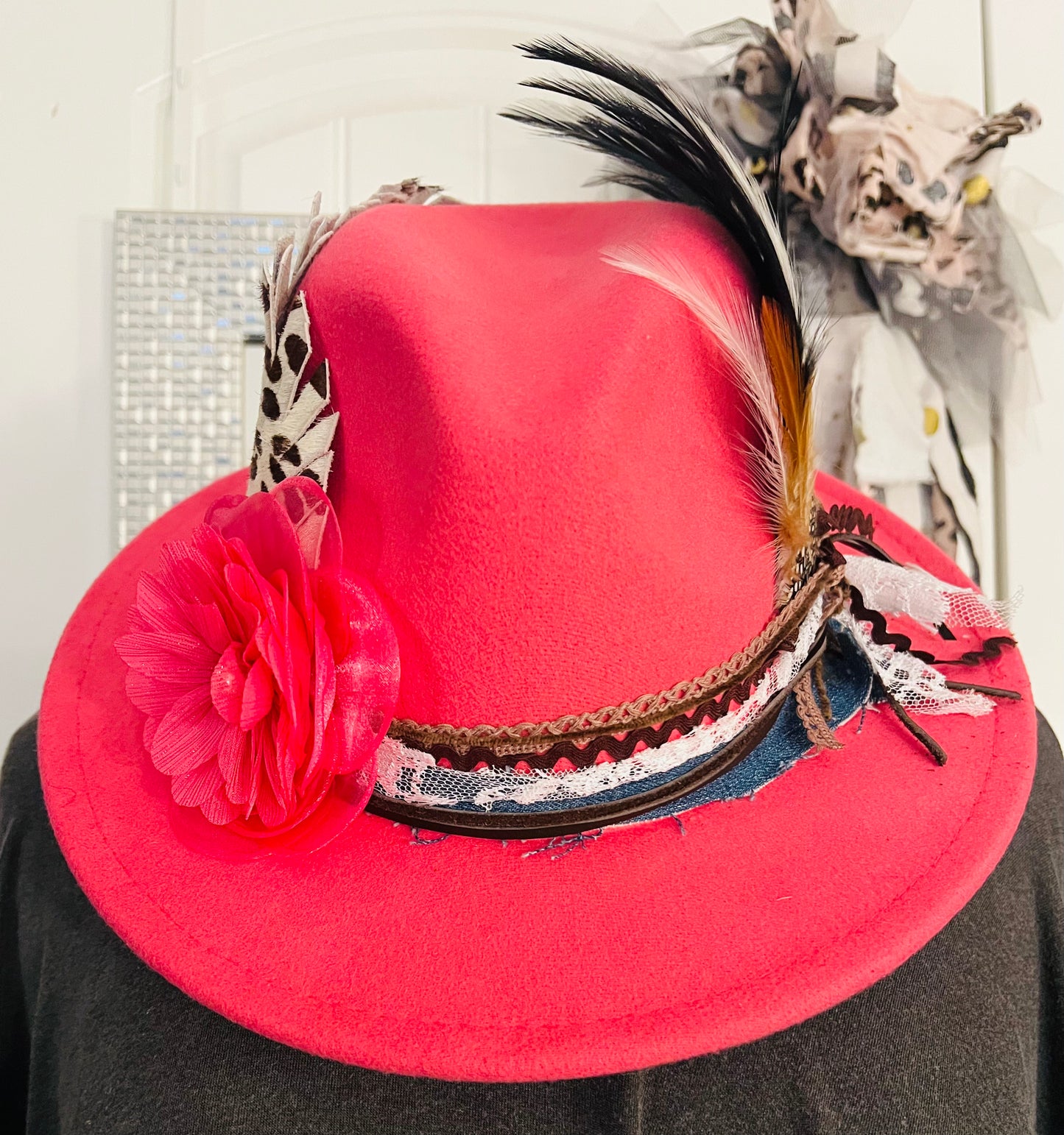 Hot Pink Feathered Fedora Hat