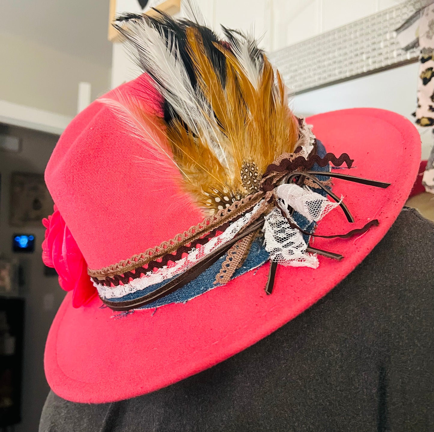 Hot Pink Feathered Fedora Hat