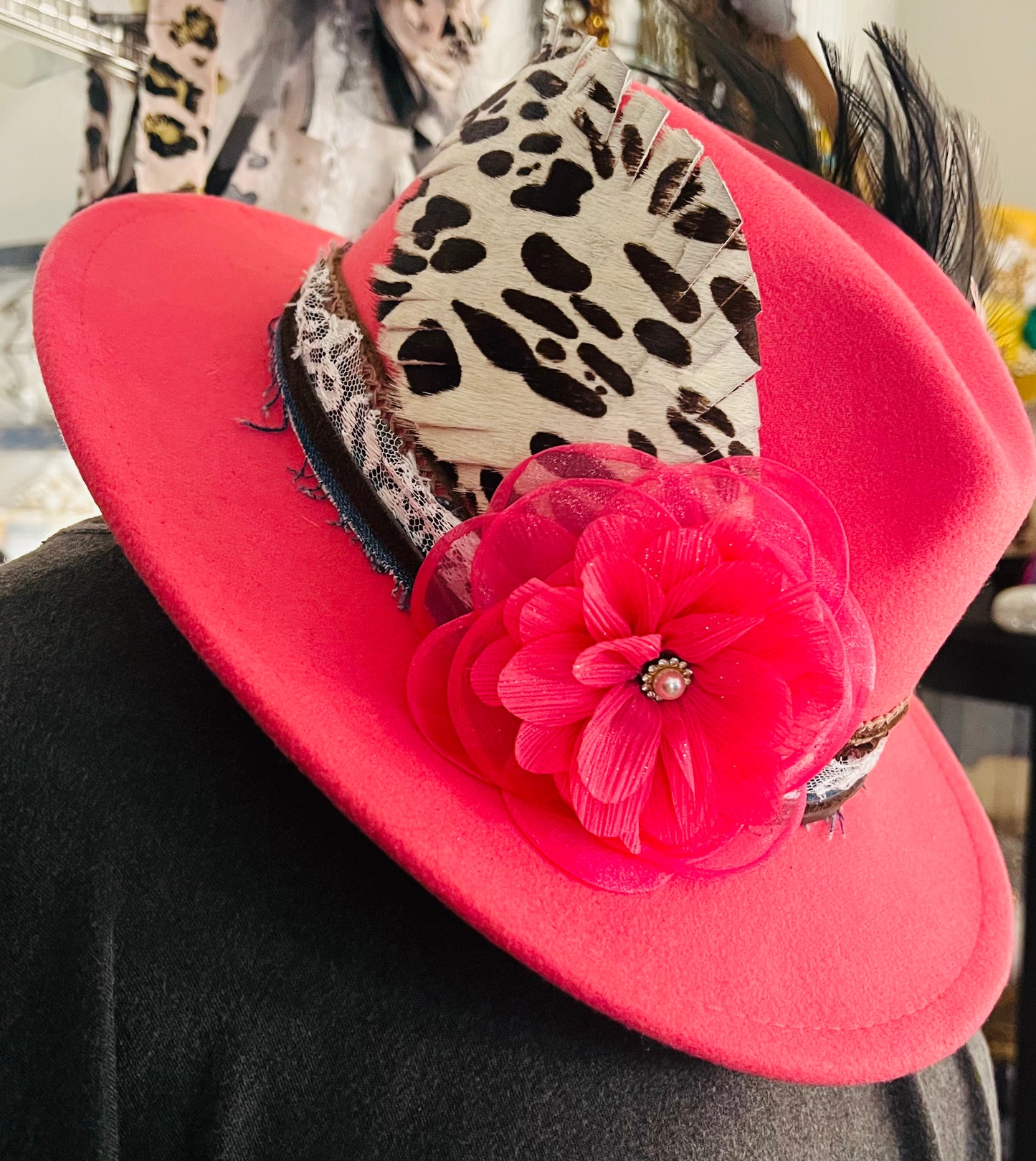 Hot Pink Feathered Fedora Hat