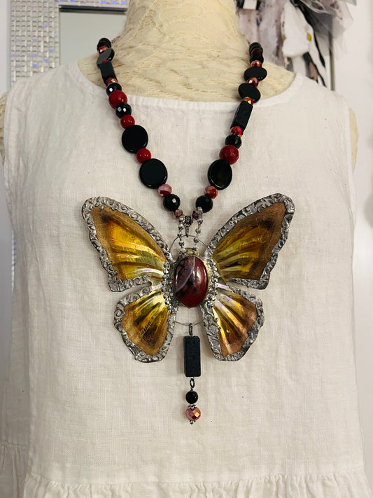 Red/Black Artisan Butterfly Necklace