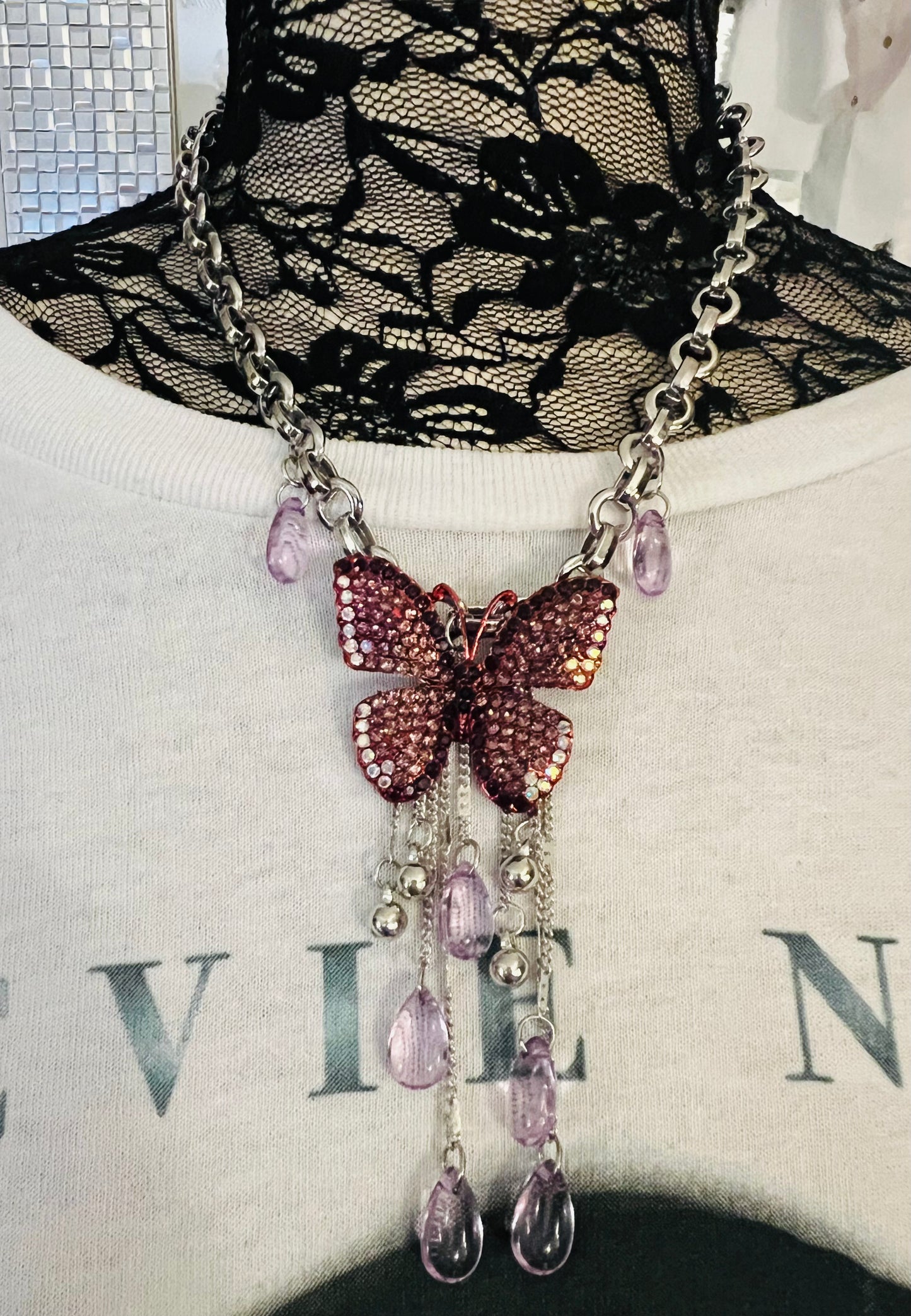 Crystal Dripping Butterfly Choker Necklace