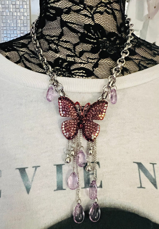 Crystal Dripping Butterfly Choker Necklace