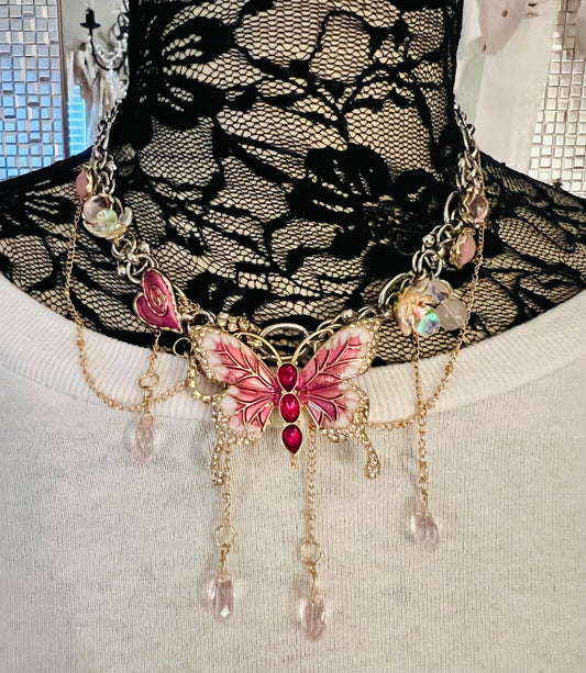 Dripping Pink butterfly Choker necklace