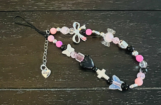 Pink, Black, & Silver Phone Wristlet