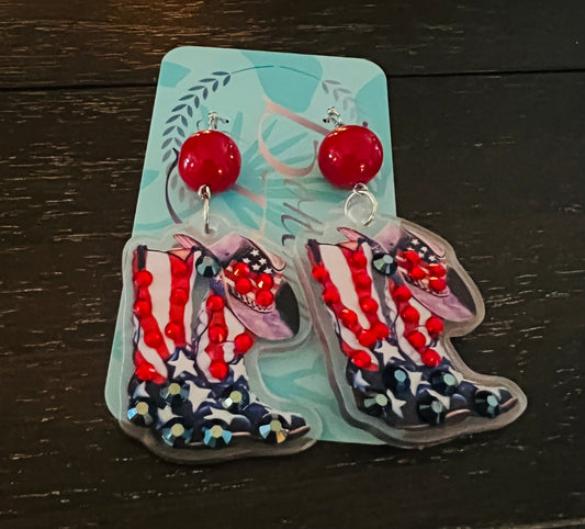 Red Ball Flag Bling Boot Earrings