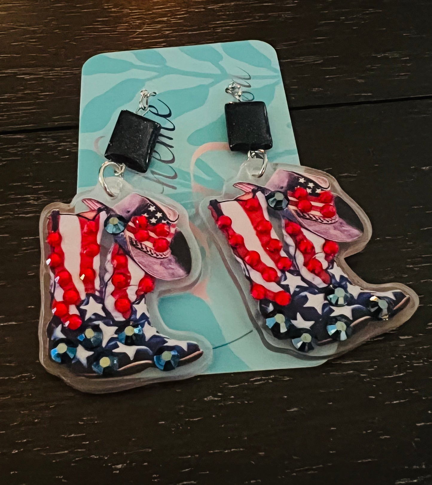 Blue Stone Hat and Bling boot Earrings