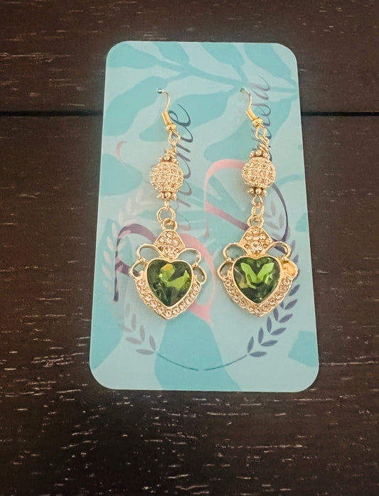 Green Heart Earrings