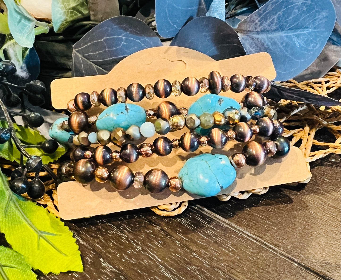 5pc. Faux Navajo Pearl & Turquoise Bracelet Set