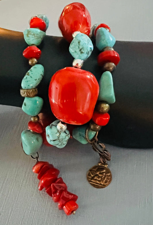 Chunky Coral Stacker Bracelet Set