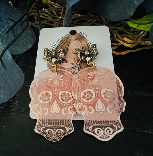 Sugar Skull Bow Drop Earrings
