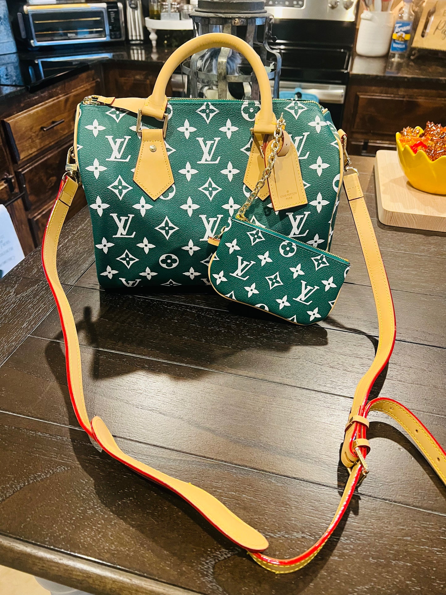 Green LV Speedy 25 Dupe Handbag