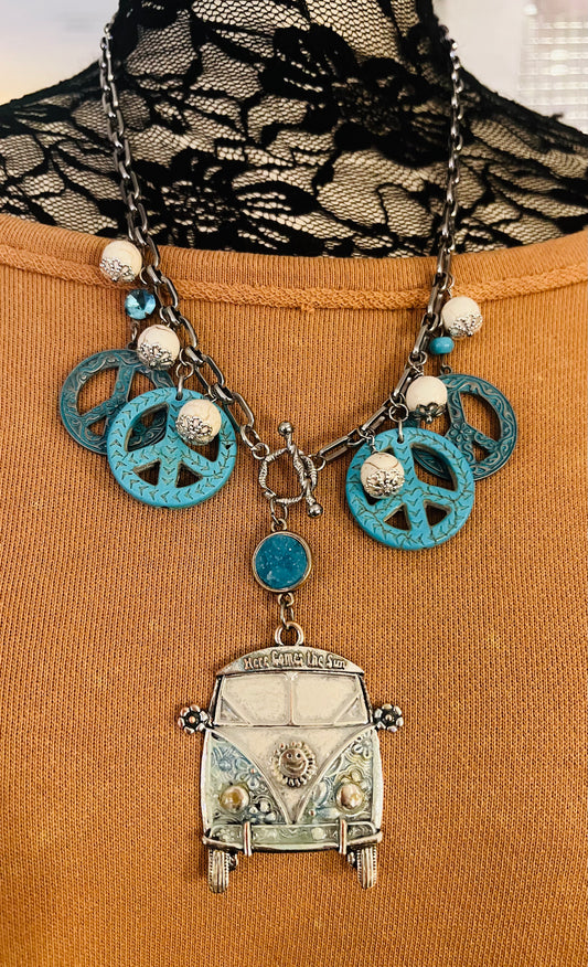 Peace, Love, & Hippie Van Necklace