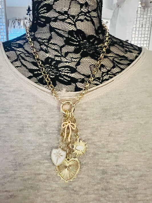 Heart and Bow Lariat Necl;ace