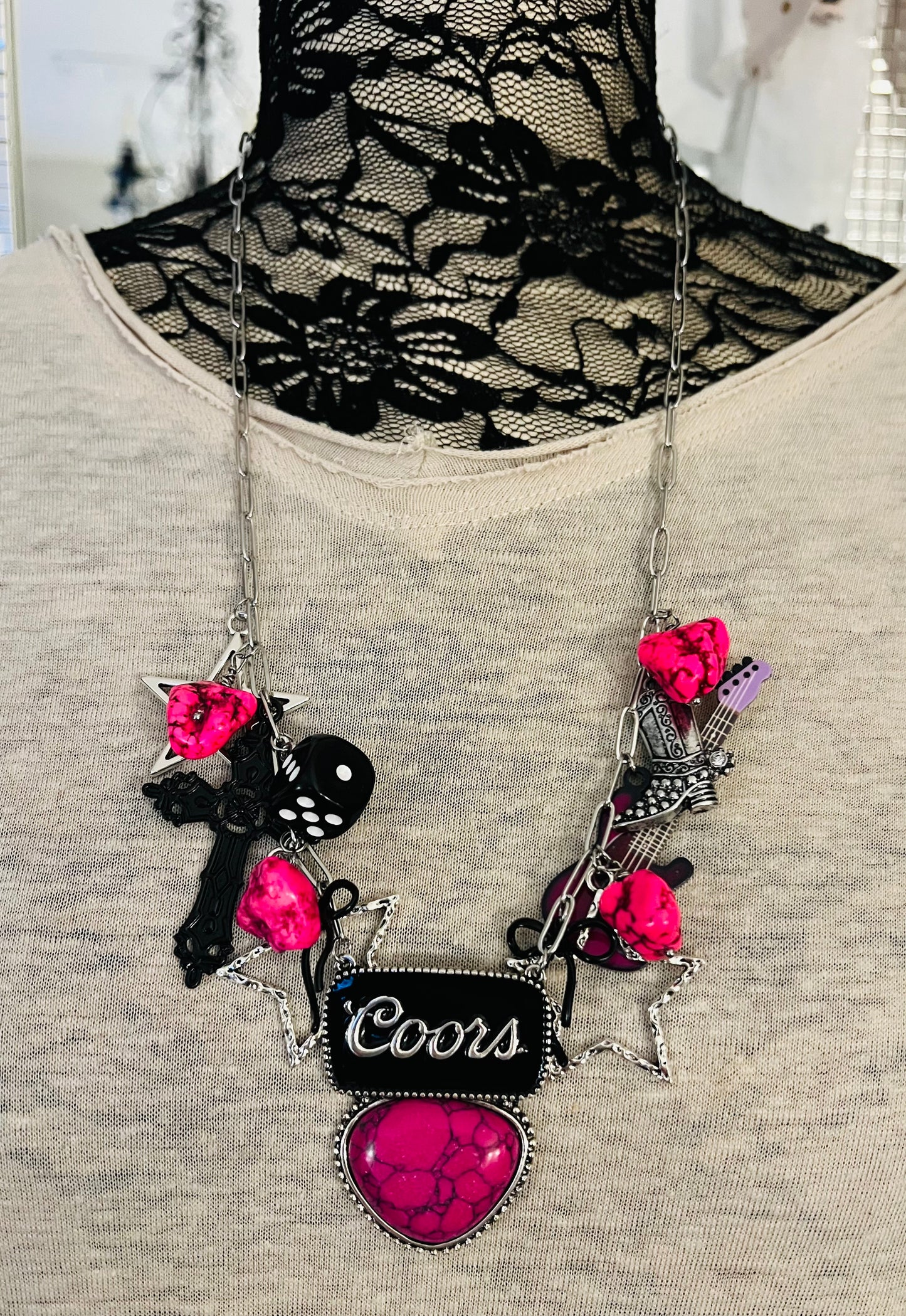 Coors Pink/Black Necklace