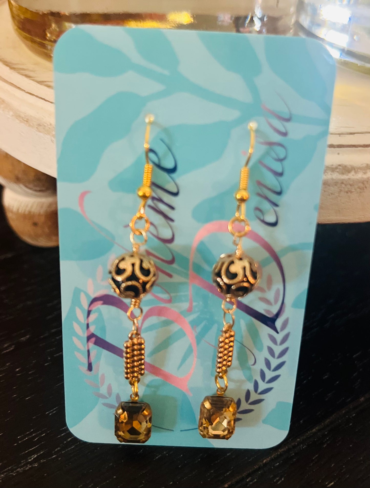 Gold Ball Drop crystal Earrings