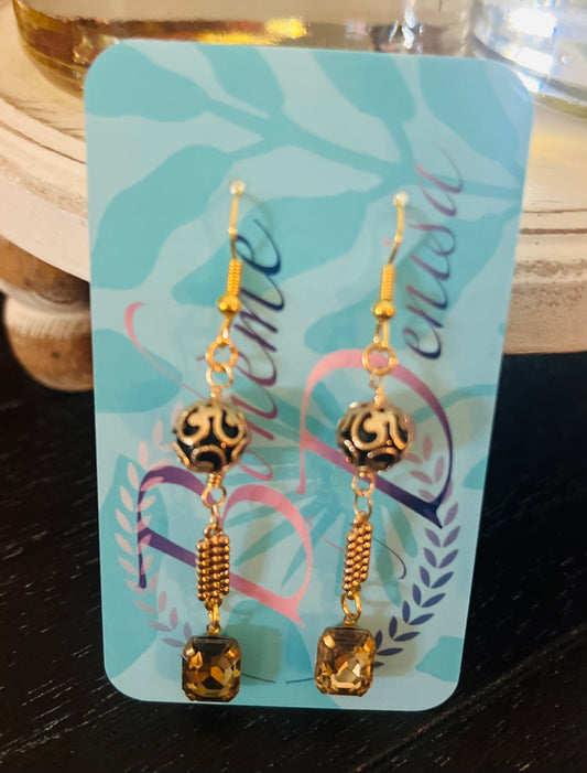 Gold Ball Drop crystal Earrings